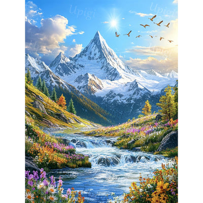 Upigi Diamond Painting Kits for Adults,Landscape Scenery DIY 5D Diamond Art Kits for Beginners,Round Full Drill Landscape Scenery Mountains Gem Art Crafts Kit for Home Wall Decor 12 x 16 Inch