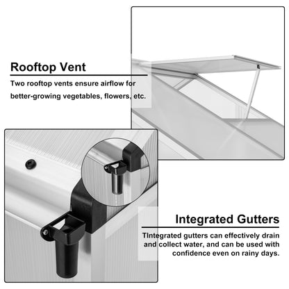 TROPOW 6.25 x 10 Ft Greenhouse for Outdoors with Quick Structure, Aluminum Alloy & Polycarbonate Green House with 24" x 23" Roof Windows Vent, Walk in Sunroom for Patio, Backyard, Garden,Silv - WoodArtSupply