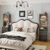 NUNU LAB Small Vanity Desk with Mirror and Lights, 3 in 1 Tall Makeup Vanity Set with Charging Station, Compact Mini Corner Vanity Set Dressing Table for Bedroom Checkroom NUNU LAB