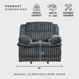 Lexicon Manual Glider Recliner Chair, Corduroy Manual Tab Pull Reclining Chair with Pillow Top Arms, Plush Cushions, Cozy Theater-Style Accent for Living Room/Bedroom, Easy Assembly, Dark Gray Lexicon