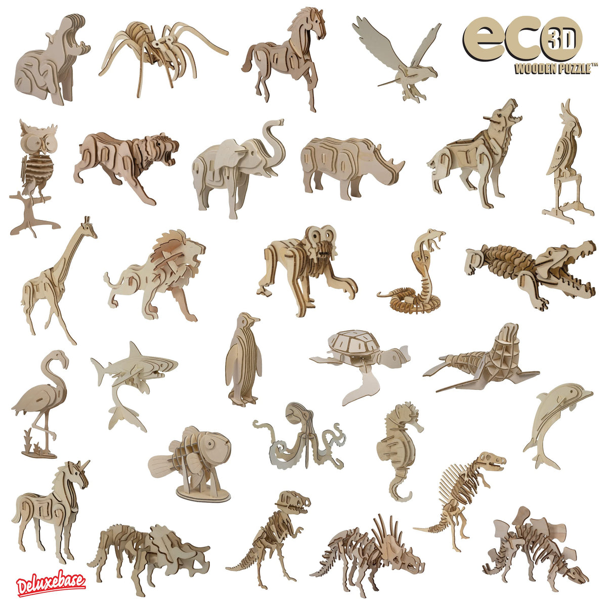 Eco 3D Wooden Puzzle - Unicorn from Deluxebase. Sustainable Wood Animal Puzzle Craft Set. Model Building Kit for Educational Toys and Kids Party Favors. Deluxebase