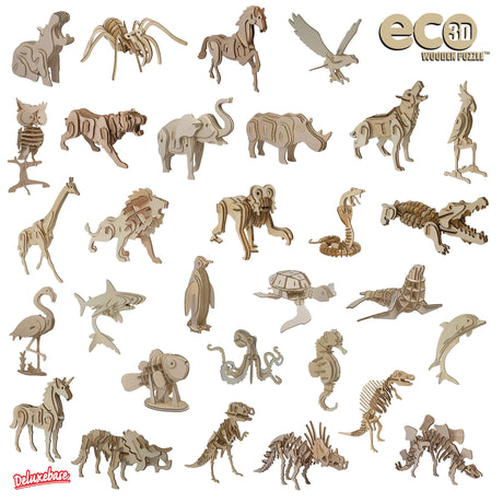 Eco 3D Wooden Puzzle - Unicorn from Deluxebase. Sustainable Wood Animal Puzzle Craft Set. Model Building Kit for Educational Toys and Kids Party Favors. Deluxebase