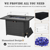 Vakollia 9 Pieces Aluminum Patio Furniture Set with Propane Gas 44" Fire Pit Table, Metal Outdoor Conversation Sofa Set with Seating Cushions Vakollia