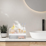 DIRZHX Bathroom Countertop Organizer, Toothbrush Holders for Bathroom, 6 Slots Toothpaste Bath room Counter Sink Organizer with Drawers, Plastic Organizers and Storage for Vanity (White) DIRZHX