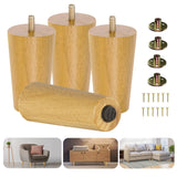 Yes4All 4 Inches Round Natural Solid Wood Furniture Legs Set of 4, Heavy Duty 800 Lbs Capacity Furniture Legs with Leveler, Replacement Legs for Furniture, Couch, Sofa, Dresser, Ottoman Yes4All