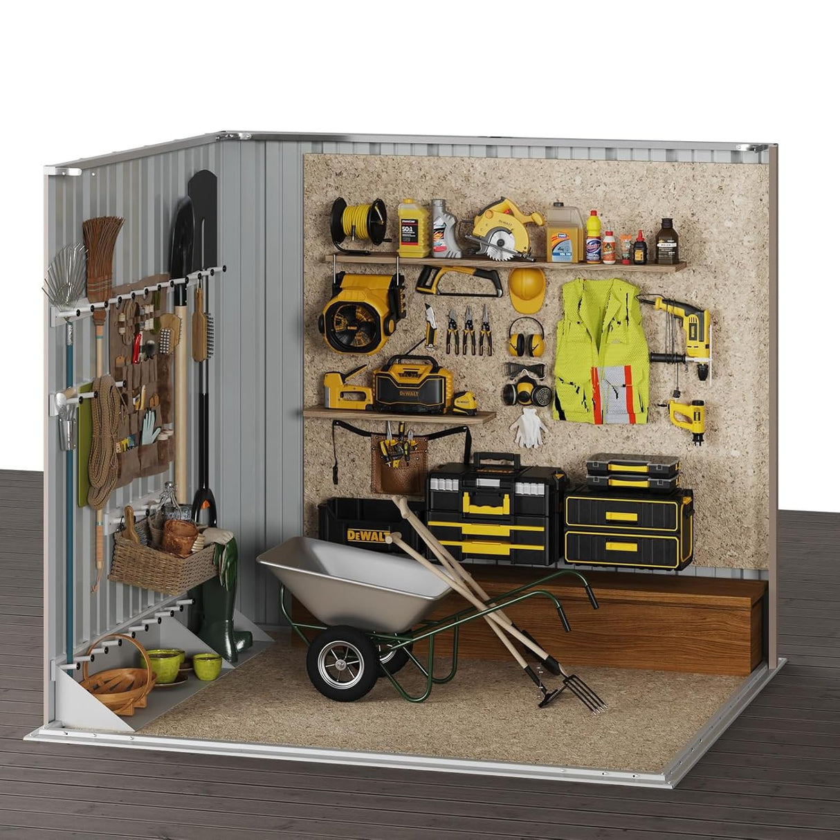 Aoxun 5x3 FT Shed Outdoor Waterproof Storage Shed Metal Garden Shed with Lockable Doors & Slooping Roof for Backyard, Patio, Poolside (Brown) Aoxun