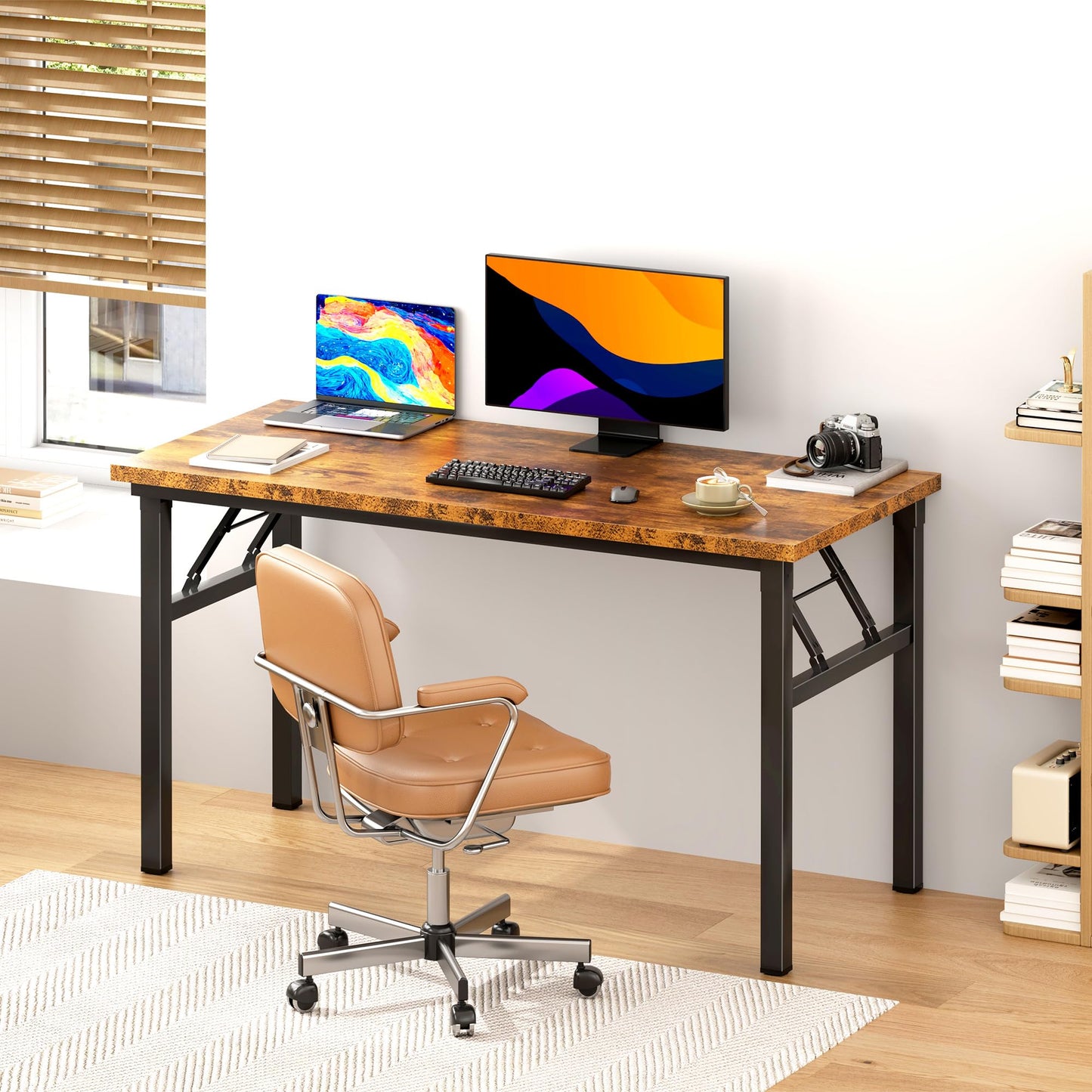 DlandHome Folding Table Computer Desk Workstation Table Conference Table Home Office Desk, Fully Assembled (47 Inches, Retro) - WoodArtSupply