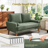 Loveseat Sofa with Solid Wood Legs,48" Small Corduroy Couches for Small Spaces, Mid Century Modern Love Seat for Living Room, Bedroom, Easy Assembly with Throw Pillow, Green Vesgantti