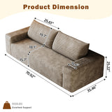 CKEASEAN 71" Corduroy Boneless Couch, 2-Seater Compression Sofa with 2 Throw Pillows, No Assembly Required, Comfy Loveseat Sofa in a Box, Deep Seat, Modern Couches for Living Room (Camel, 71 inch) CKEASEAN
