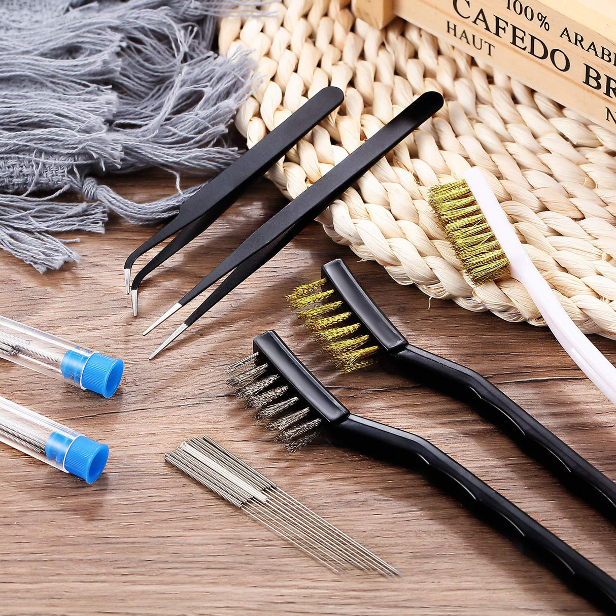 40 Pieces 3D Printer Nozzle Cleaning Kit, 28 Pieces 0.15 mm, 0.25 mm, 0.35 mm, 0.4 mm, 0.5 mm Nozzle Cleaner with Storage Box, 8 Pieces Cleaning Copper Wire Toothbrushes, 2 Pieces Tweezers Frienda