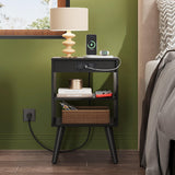 WLIVE Black Nightstand, Night Stand with Charger Station, Bedside Table, Side Table with Storage Shelf, End Table with USB Ports and Outlets for Bedroom, 15.12" D x 11.73" W x 23.74" H WLIVE