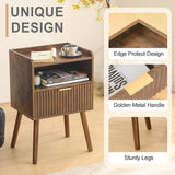 AWASEN Mid Century Modern Nightstand, Wood Bedside Table with Fluted Drawers, Rustic Night Stand Bed Side Table with Solid Wood for Living Room, Bedroom, Office and Small Space (Rustic Brown) AWASEN