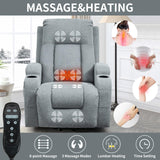PELUMY Manual Lift Recliner Chair for Elderly with Massage & Heat, Oversized Heavy Duty 350 lbs Recliner with Cup Holders & USB Ports, Infinite Positioning Lift Chair for Adults (Linen Fabric, Grey) PELUMY
