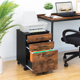 HOOBRO 3-Drawer File Cabinet, Wooden Under Desk Filing Cabinet, fits A4/Letter Size for Home Office, Small Rolling File Cabinet, Printer Stand, Hanging File Folders, Rustic Brown and Black BF02WJ01G1 HOOBRO