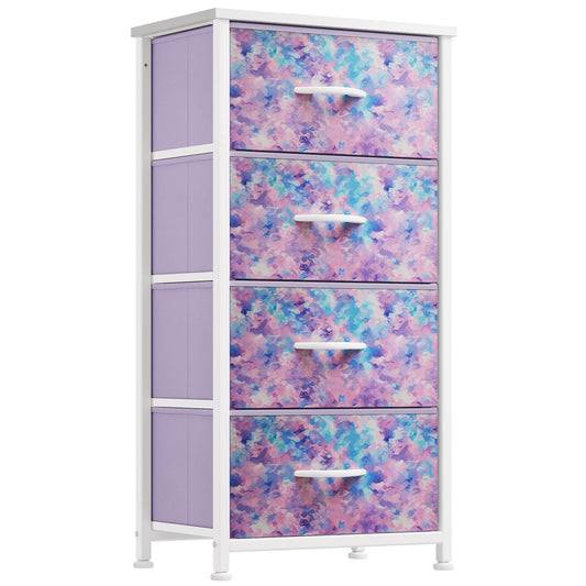 YITAHOME Purple Dresser with 4 Drawers - Storage Tower Unit, Kids Dresser for Bedroom, Living Room, Closets - Sturdy Steel Frame, Wooden Top & Easy Pull Fabric Bins