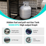 Muphyers 10-Piece Outdoor Patio Furniture Set with Rocking Swivel Chair, PE Wicker Rattan Sectional Sofa Patio Conversation Set with 55,000 BTU Fire Pit Table & Coffee Table, White Muphyers