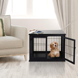 PawHut Dog Crate Furniture, Small Dog Cage End Table with Two Opening Sides, Lockable Door, Puppy Kennel Indoor, Cute and Decorative, Black PawHut