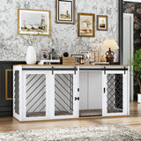 DAWNSPACES Furniture Dog Crate,71" Heavy Duty Wooden Dog Cage Kennel with a Removable Divider & Sliding Doors,Indoor Furniture Style Dog Crate Table,Dog House for Large Medium Small Dogs,White DAWNSPACES