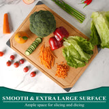 Bamboo Cutting Board, Empune Wood Cutting Boards for Kitchen with Non-slip Rubber Feet Wooden Chopping Board for Meat and Vegetables, XL Empune