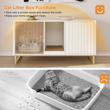 Cat Litter Box Enclosure for 2 Cats, 47.6’’ Litter Box Furniture Hidden with Scratch Pad, Double Room Large Cat Cabinet, Indoor Pet House TV Stand Side Table,Cats Washroom, White Halitaa