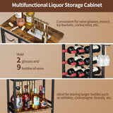 Nuovoware Wine Rack Freestanding Floor, 3 Tier Wine Rack Tabletop with Glasses Holder, Versatile Liquor Stand for Home Bar, Mini Bar Table Corner Liquor Whiskey Wine Display Stand, Black+Brown Nuovoware