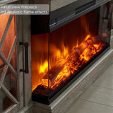 OKD 3-Sided Glass Farmhouse Fireplace TV Stand for TVs up to 80'', Highboy Entertainment Center with Glass Door Storage Cabinet, 70'' Large TV Stands with 36'' Electric Fireplace, Light Rustic Oak OKD