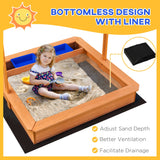 Outsunny Kids Wooden Sandbox with Adjustable Height Cover and Toy Bin Storage, Children Sand Play Station Outdoor,Bottom Liner, for Backyard, Ages 3-7 Outsunny