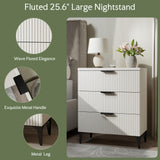 GRAINLLE Wood Night Stand Set Fluted Dresser for Bedroom 3 Drawers End Tables Nightstand, Storage Modern Side Table Natural White Bedside Table GRAINLLE