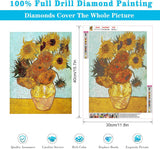VeGuude Diamond Painting Kits for Adults, Van Gogh Sunflowers Diamond Art for Beginner DIY Round 5D Paint with Diamonds Pictures Gem Full Drill Diamond Dots Crystal for Home Wall Decor Gifts 12x16in VeGuude
