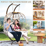 RADIATA Hanging Double Egg Chair with Stand, Oversized 2 Person Swing Egg Chairs Outdoor Indoor, 700Lbs Sturdy Loveseat Wicker Chair with Comfy Thick Cushion for Patio Backyard Balcony Porch, Beige RADIATA