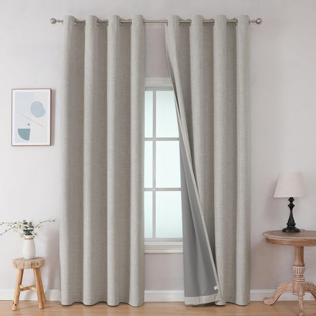 Joydeco 100% Blackout Curtains 63 Inch Length, Living Room Curtains 2 Panels Set, Room Darkening Curtains w/Grommets, Textured Thermal Drapes, Greyish White Blackout Curtains for Bedroom (42x63inch) Joydeco