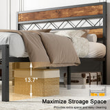 VECELO Full Size Bed Frame with Headboard, Heavy-Duty Platform Bedframe with Metal Slats Support, No Box Spring Needed, Easy Assembly, Black & Brown VECELO