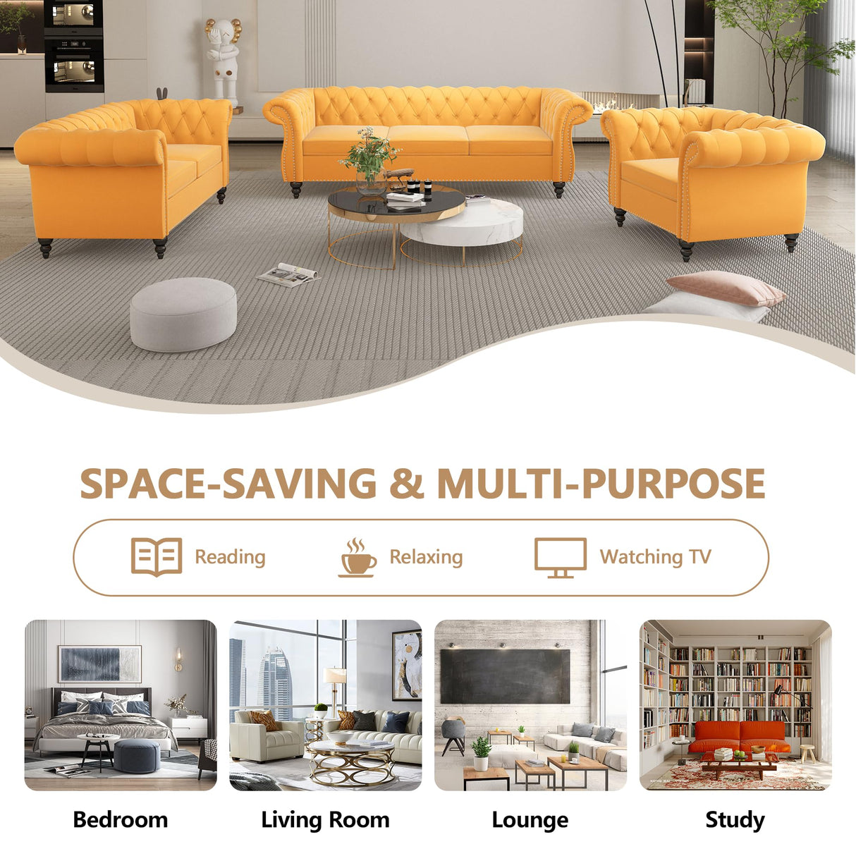 QHITTY Accent Sofa, Chesterfield Loveseat Modern Velvet Couch Upholstered Sofa with Tufted Back for Living Room Furniture (Mango) QHITTY