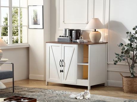 FOREST GRAVITY Cat Litter Robot Enclosure,for Placing Litter Robot 3/4,Power Outlet and Dog-Proof Shelf for Litter Robot Cabinet,Litter Collector for Automatic Litter Box Enclosure,Antique White FOREST GRAVITY