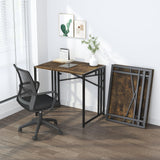 Lutown-Teen 32 inch Small Folding Computer Desk, Writing Gaming Computer Desk for Small Spaces, No Assembly Required Home Office Desk, Rustic Brown Lutown-Teen