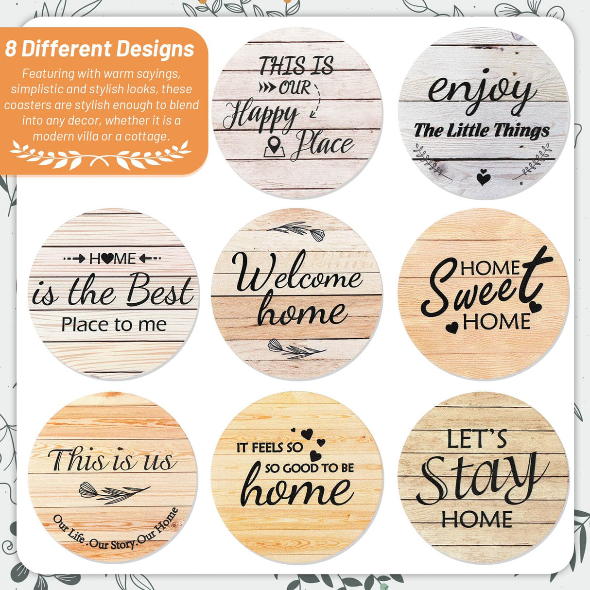 Billbotk House Warming Gifts for New Home, Farmhouse Coasters Set of 8, Wood Drink Coasters for Housewarming Gifts, Coffee Table Decor, Home Decor Billbotk