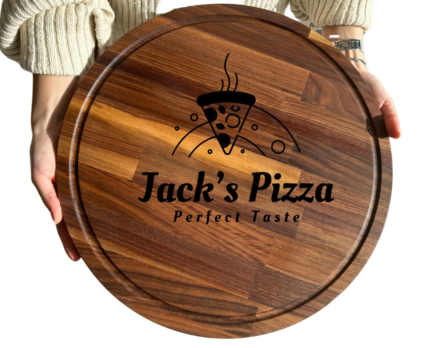 Personalized pizza cutting board 16 inch round - Large pizza serving board - Wooden pizza board - Pizza lovers gift ideas - WoodArtSupply