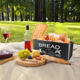 JIGUOOR Black Bread Box, Large Space Saving Vertical Metal Bread Box with Wooden Cutting Board Lid, Holds 2+ Loaves, Farmhouse Bread Bins for Kitchen Bread Storage,Kitchen Parts Box JIGUOOR