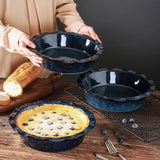 vicrays Ceramic Pie Pan for Baking - 9 inch Pie Plate, Round, Fluted and Deep Pie Dish for Tart, Pizza, Apple Pie, Quiche, Pot Pies, Cake - Reactive Glaze (Starry Blue) vicrays