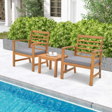 Tangkula 3 Pieces Outdoor Furniture Set, Acacia Wood Conversation Set with Soft Seat Cushions, Stable Acacia Wood Frame, Patio Sofa & Coffee Table Set for Backyard, Porch, Poolside (Grey) Tangkula