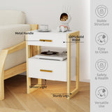 Edospaen Solid Wood Nightstand Night Stand with Motion Sensor Night Light & Storage Drawer, Wooden Bedside Table End Table Sofa Side Table Edospaen