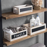 MyGift Nesting Wooden Crates, Whitewashed Wood Decorative Storage Organizer Bin with Chalkboard Front Panel, Multipurpose Box for Bathroom Kitchen Laundry Fruits & Vegetables Storage Crate, 3 Pc Set MyGift