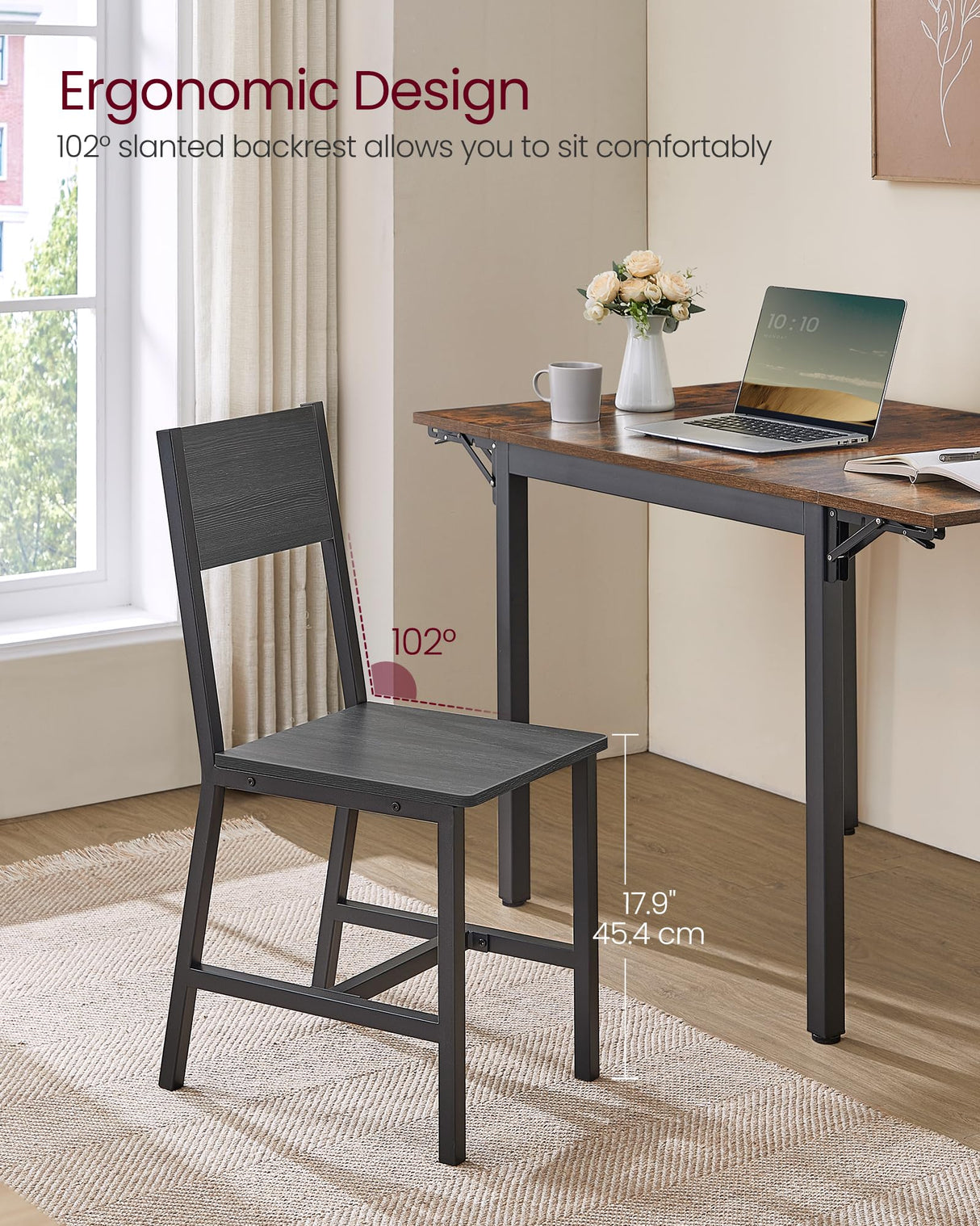 VASAGLE Dining Chair Set of 2, Rustic Wood Chairs with Metal Steel Frame, Easy to Assemble, Comfortable Seat, Modern Farmhouse Chair for Kitchen, Bedroom, Living Room, Charcoal Black and Ink Black VASAGLE