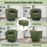 DAZONE Green Swivel Accent Chair with Ottoman, Comfy Barrel Armchair for Small Spaces, 360° Modern Fabric Lounge Chair for Living Room, Bedroom, Reading Nook, Home Office DAZONE