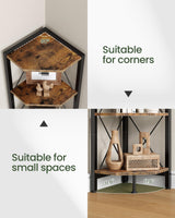 CHOEZON 5-Tier Corner Shelf, Corner Bookcase, 55.2" Tall Vertical Display Rack, Plant Stand, Open Storage Shelf, for Living Room, Bedroom, Study, Kitchen, Rustic Brown and Black TCJ12BF CHOEZON