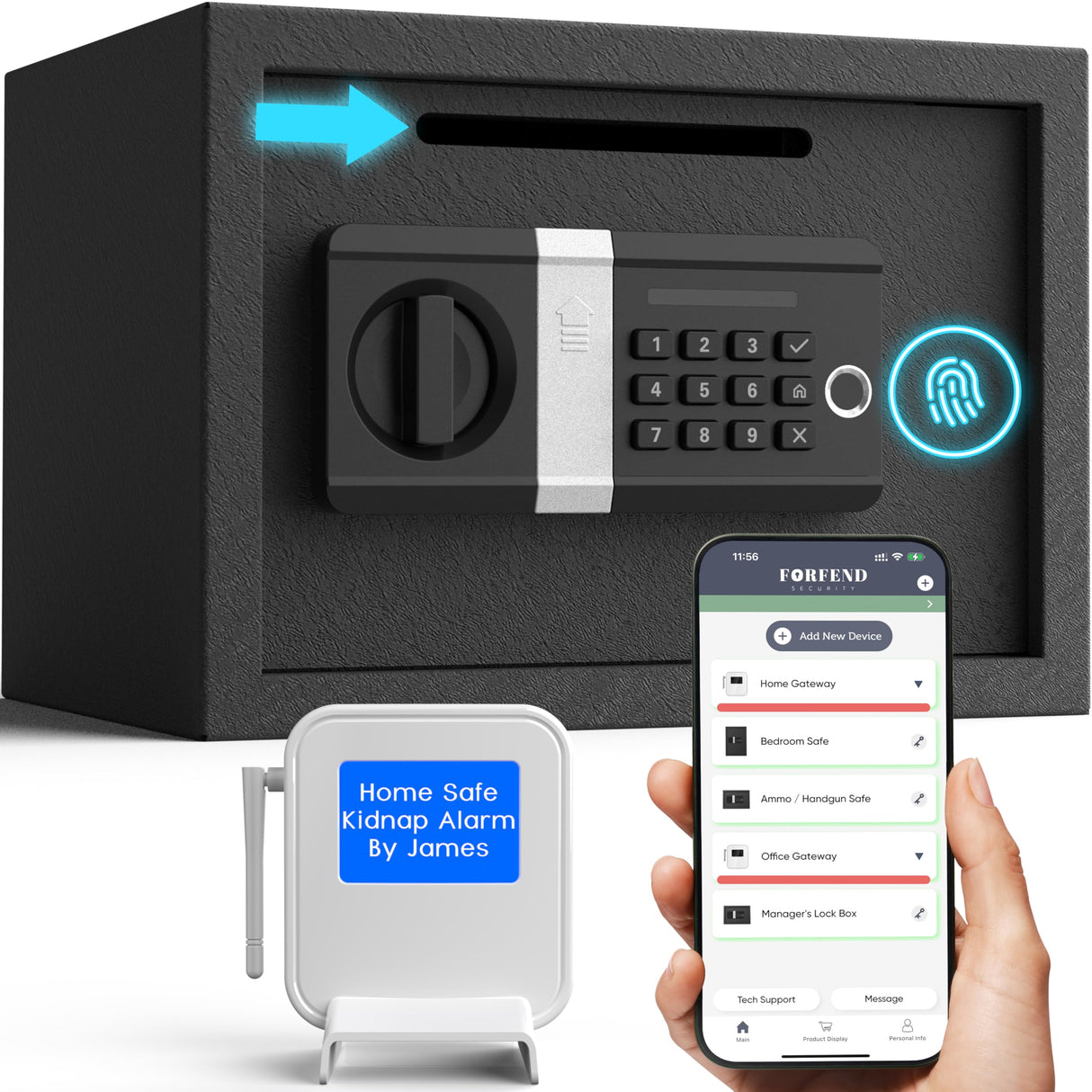 FORFEND Smart Depository Drop Safe App Alarm| Voice Command Office Deposit Safe Box Front Drop Slot | Tamper Proof Money Safe for Business Cash Slip FORFEND Security