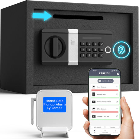 FORFEND Smart Depository Drop Safe App Alarm| Voice Command Office Deposit Safe Box Front Drop Slot | Tamper Proof Money Safe for Business Cash Slip FORFEND Security