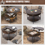 Mmucco 35.43" Round Lift Top Coffee Table with 2-Tier Storage, Circle Storage Coffee Tables with LED Light for Living Room,Round Storage Coffee Table for Home Office Mmucco