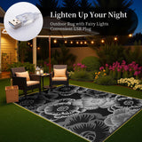 MontVoo Outdoor Rug with Led String Strip Lights 6x9ft Waterproof Outdoor Patio Rug Mat Reversible Plastic Straw Rug Outside Outdoor Rug for RV Camping Picnic Balcony Backyard Fairy Outdoor Decor MontVoo