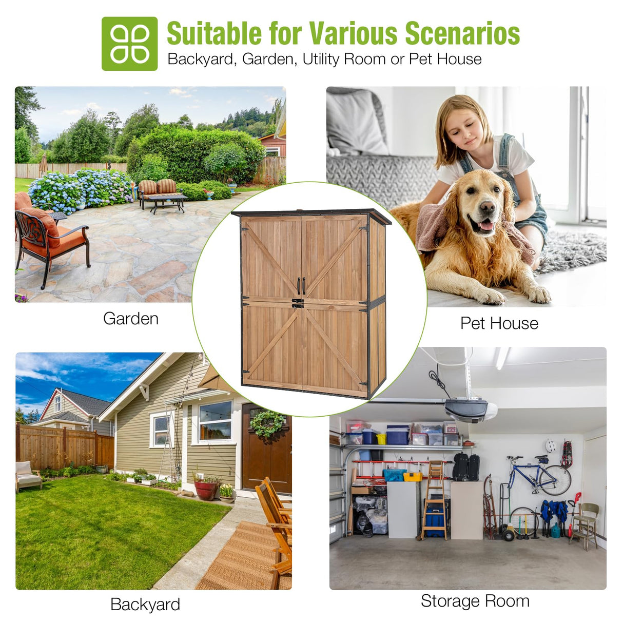 GUTINNEEN 4.6x2.42FT Sheds & Outdoor Storage Shed with All Around Metal Frame,Wooden Tool House with Adjustable Shelfs, Garden Tool Shes for Backyard Garden Patio Lawn, Brown GUTINNEEN